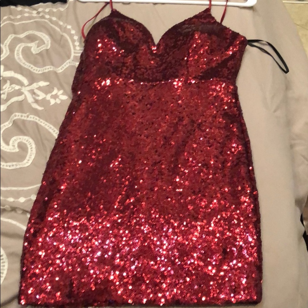 Red sequin mini dress
